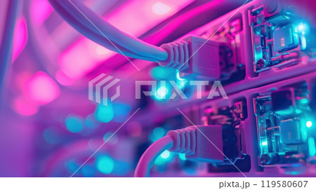 Wires connectors and patch panels in a network data center. Generative AI 119580607