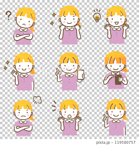 女の子表情セット上半身 119580757