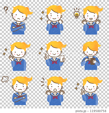 Uniform girl facial expression set upper body Uniform girl facial expression set upper body 119580758