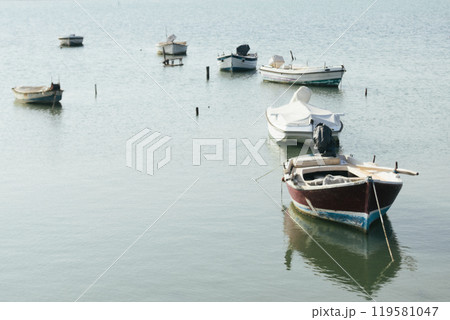 Panoramic shot of sea with boats in Corfu city. Blue sky. Kerkira. Greece. Panoramic shot of sea with boats in Corfu city. Blue sky. Kerkira. Greece. 119581047