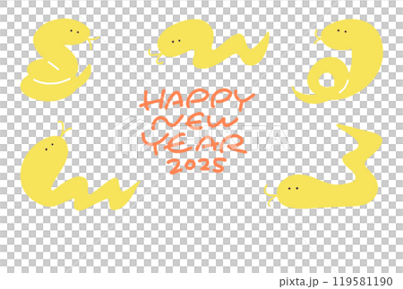 手繪新年賀卡，上面有各種姿勢的蛇 2025 年蛇年 119581190