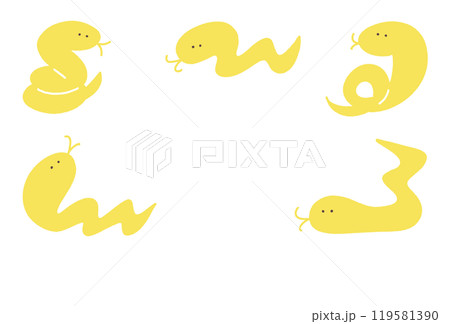 手描きの色んなポーズの蛇のイラスト　年賀状素材　2025 フレーム 119581390