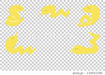 手描きの色んなポーズの蛇のイラスト　年賀状素材　2025 フレーム 119581390