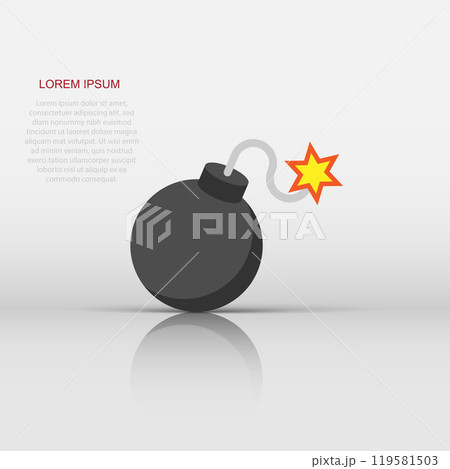 Bomb icon in flat style. Dynamite vector illustration on white isolated background. C4 tnt business concept. Bomb icon in flat style. Dynamite vector illustration on white isolated background. C4 tnt business concept. 119581503