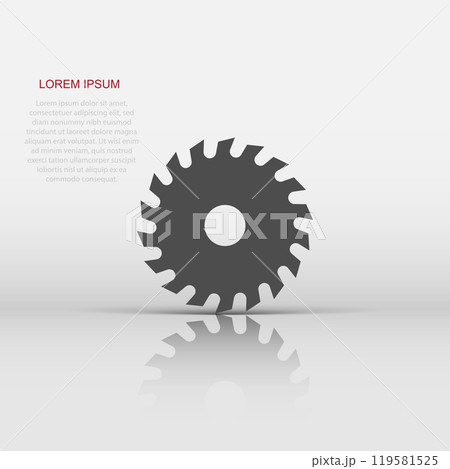 Saw blade icon in flat style. Circular machine vector illustration on white isolated background. Rotary disc business concept. 119581525