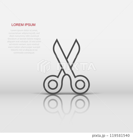 Scissor icon in flat style. Cut equipment vector illustration on white isolated background. Cutter business concept. 119581540