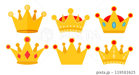 Princess crown icon set in flat style. Queen diadem vector illustration on isolated background. Luxury tiara sign business concept. 119581625
