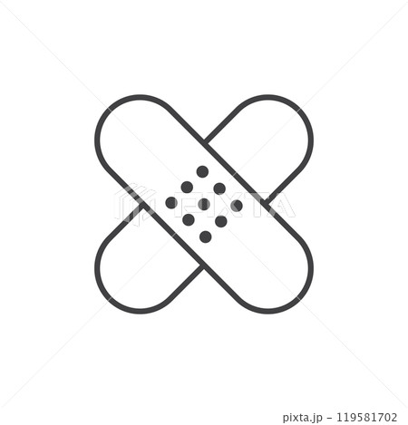 Adhesive medical plaster icon in flat style. Bandage vector illustration on isolated background. Medical sticker sign business concept. Adhesive medical plaster icon in flat style. Bandage vector illustration on isolated background. Medical sticker sign business concept. 119581702