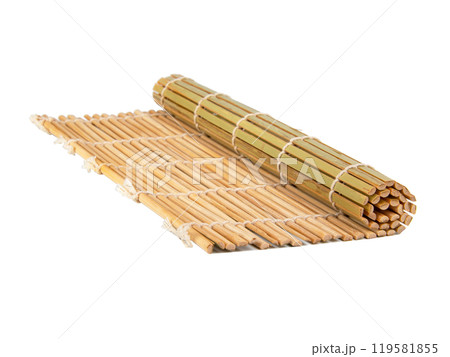 Bright bamboo mat for food isolated on the white background Bright bamboo mat for food isolated on the white background 119581855