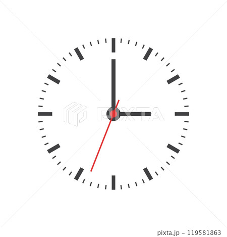 Clock icon in flat style. Round watch vector illustration on isolated background. Timer sign business concept. 119581863