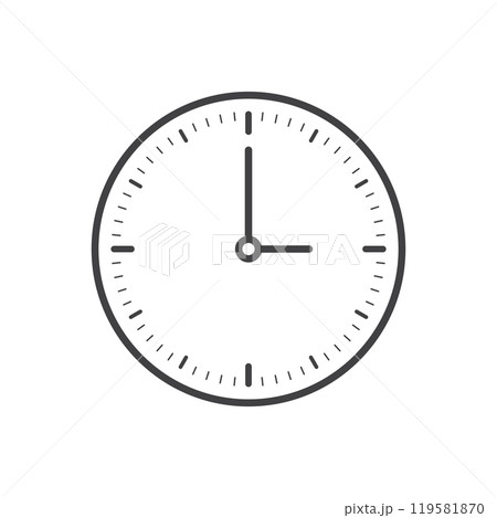 Clock icon in flat style. Round watch vector illustration on isolated background. Timer sign business concept. Clock icon in flat style. Round watch vector illustration on isolated background. Timer sign business concept. 119581870