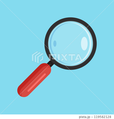 Magnifying glass icon in flat style. Loupe vector illustration on isolated background. Searching sign business concept. Magnifying glass icon in flat style. Loupe vector illustration on isolated background. Searching sign business concept. 119582128