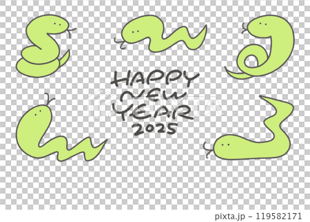 手繪新年賀卡，各種姿勢的蛇2025蛇年線描 119582171