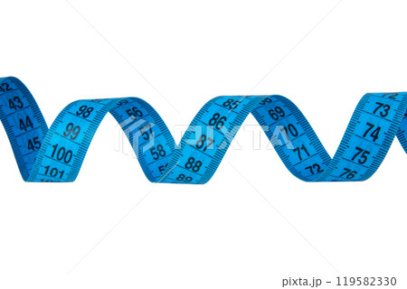 Blue tape measure isolated on the white background 119582330