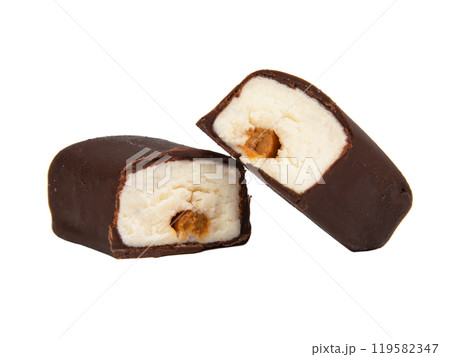Chocolate glazed curd bar isolated on the white background Chocolate glazed curd bar isolated on the white background 119582347