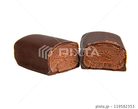 Chocolate glazed curd bar isolated on the white background Chocolate glazed curd bar isolated on the white background 119582353