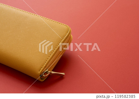 赤背景上の黄色の財布 119582385