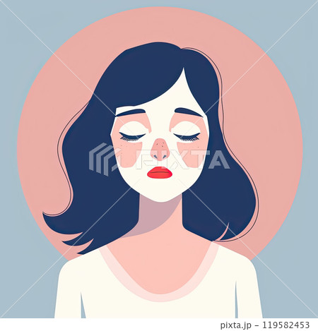 A sad girl with a sunburn on her face. Flat illustration 119582453