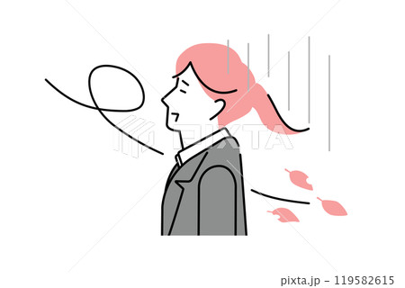 木枯らしと仕事に失敗して落ち込むビジネスウーマンのイメージイラスト 119582615