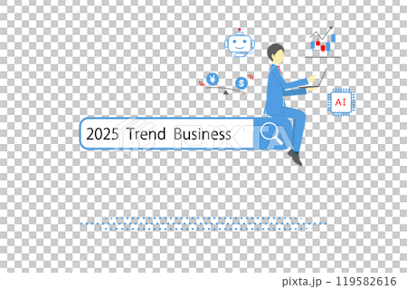 Businessman searching business trends for 2025 Businessman searching business trends for 2025 119582616