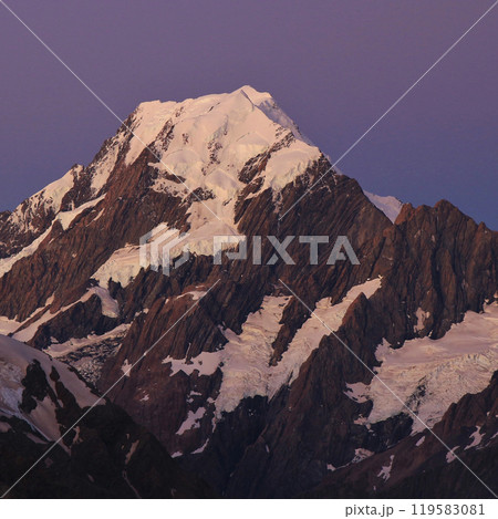 Purple sky over Mount Cook, New Zealand. Purple sky over Mount Cook, New Zealand. 119583081
