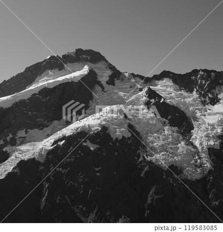 Monochrome image of Mount Sefton, New Zealand. 119583085