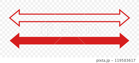 Straight Long Arrow. Dual double ended arrow. Navigation element. Vector flat illustration. Red pointing isolated on transparent background Straight Long Arrow. Dual double ended arrow. Navigation element. Vector flat illustration. Red pointing isolated on transparent background 119583617