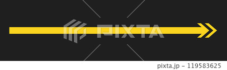 Straight Long Arrow. Horizontal pointer to the right. Navigation element. Vector illustration isolated on black background. Yellow simple symbol for measuring 119583625