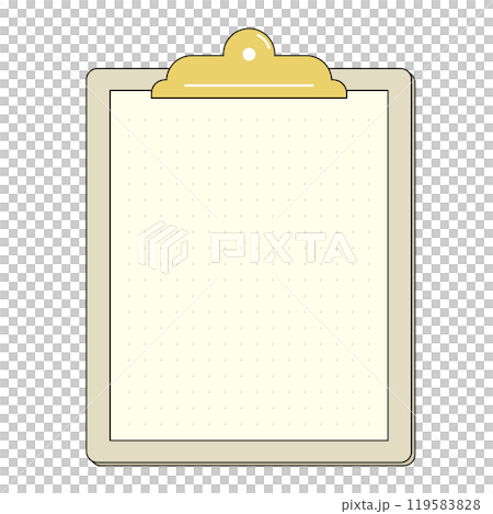 A simple clipboard frame illustration. A memo paper with a paper clipped on a board with a large clip. 119583828