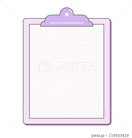 シンプルなクリップボードのフレームイラスト。大きなクリップが付いたボードに紙が挟まったメモ用紙。 シンプルなクリップボードのフレームイラスト。大きなクリップが付いたボードに紙が挟まったメモ用紙。 119583829