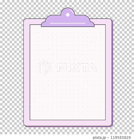 シンプルなクリップボードのフレームイラスト。大きなクリップが付いたボードに紙が挟まったメモ用紙。 シンプルなクリップボードのフレームイラスト。大きなクリップが付いたボードに紙が挟まったメモ用紙。 119583829