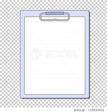 シンプルなクリップボードのフレームイラスト。大きなクリップが付いたボードに紙が挟まったメモ用紙。 シンプルなクリップボードのフレームイラスト。大きなクリップが付いたボードに紙が挟まったメモ用紙。 119583832