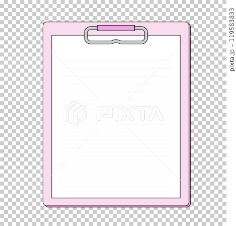 A simple clipboard frame illustration. A memo paper with a paper clipped on a board with a large clip. 119583833
