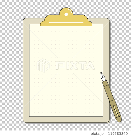 クリップボードの上にペンが置かれているイラスト。文字が入れれるコピースペースのあるフレーム。 クリップボードの上にペンが置かれているイラスト。文字が入れれるコピースペースのあるフレーム。 119583840