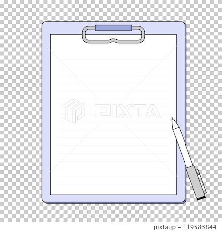 Illustration of a pen on a clipboard. A frame with copy space for text. 119583844