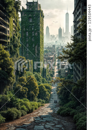 廃墟となった都会の街　AI生成画像 119584443