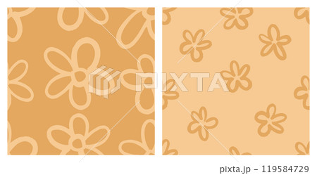 Naive basic seamless pattern set with doodle Daisy Flowers. Contemporary minimalistic trendy backgrounds for kids in Earth Tones. Floral chamomile design for wrapping paper, covers and fabric. Naive basic seamless pattern set with doodle Daisy Flowers. Contemporary minimalistic trendy backgrounds for kids in Earth Tones. Floral chamomile design for wrapping paper, covers and fabric. 119584729
