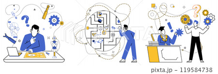 Service innovation vector illustration. Breakthroughs are keys unlocking doors to new horizons in business exploration Original concepts are paintbrushes coloring canvas successful service innovations Service innovation vector illustration. Breakthroughs are keys unlocking doors to new horizons in business exploration Original concepts are paintbrushes coloring canvas successful service innovations 119584738