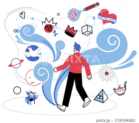 Thinking vector illustration. Creative brainstorming is alchemy turns base metal information into gold ideas Reflective thinking is mirror reveals nuances in dance thoughtful contemplation Thinking vector illustration. Creative brainstorming is alchemy turns base metal information into gold ideas Reflective thinking is mirror reveals nuances in dance thoughtful contemplation 119584862
