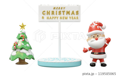 3d podium empty with santa claus, christmas tree, sign merry christmas and happy new year isolated. 3d render illustration 3d podium empty with santa claus, christmas tree, sign merry christmas and happy new year isolated. 3d render illustration 119585065