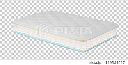 3d layered sheet material mattress with air fabric, pocket springs, natural latex isolated. 3d render illustration 119585067