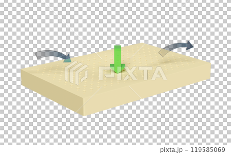 3d natural latex material sheet for soft bed with arrow pressed on natural latex sheet isolated. 3d render illustration 119585069