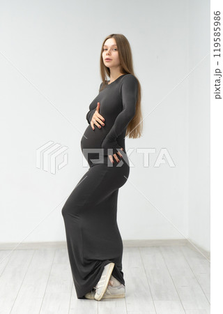 pregnancy female tummy positive mother background expectant motherhood black girl maternity dress 119585986