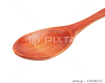 Vintage empty wooden spoon isolated on the white background 119586313