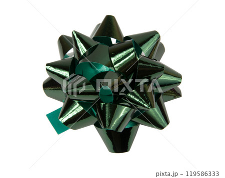 Dark green foil gift bow isolated on the white background 119586333