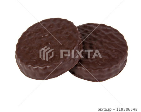 Chocolate sandwich cookies isolated on the white 119586348