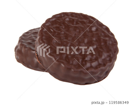 Chocolate sandwich cookies isolated on the white 119586349