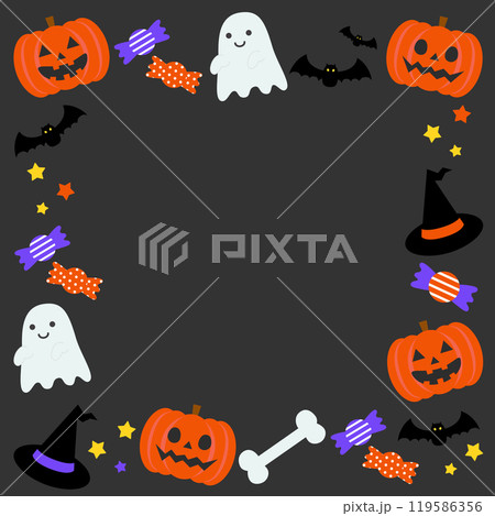 かわいいハロウィンの黒フレーム背景ベクターイラスト素材【文字なし】【スクエア】 119586356