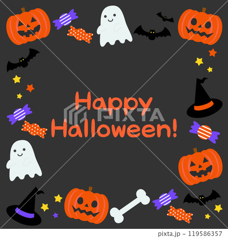 かわいいハロウィンの黒フレーム背景ベクターイラスト素材【文字あり】【スクエア】 119586357