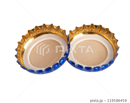 Metallic blue beer bottle cap isolated on the white Metallic blue beer bottle cap isolated on the white 119586459